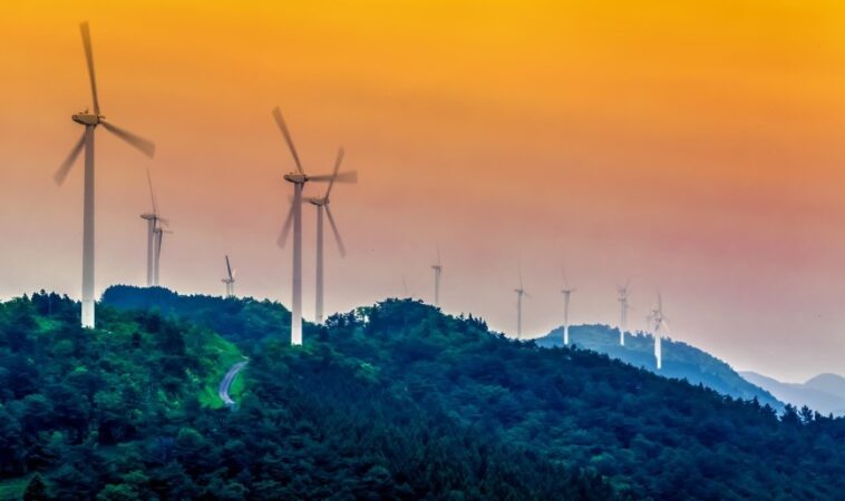 Mountain top wind turbines in Japan